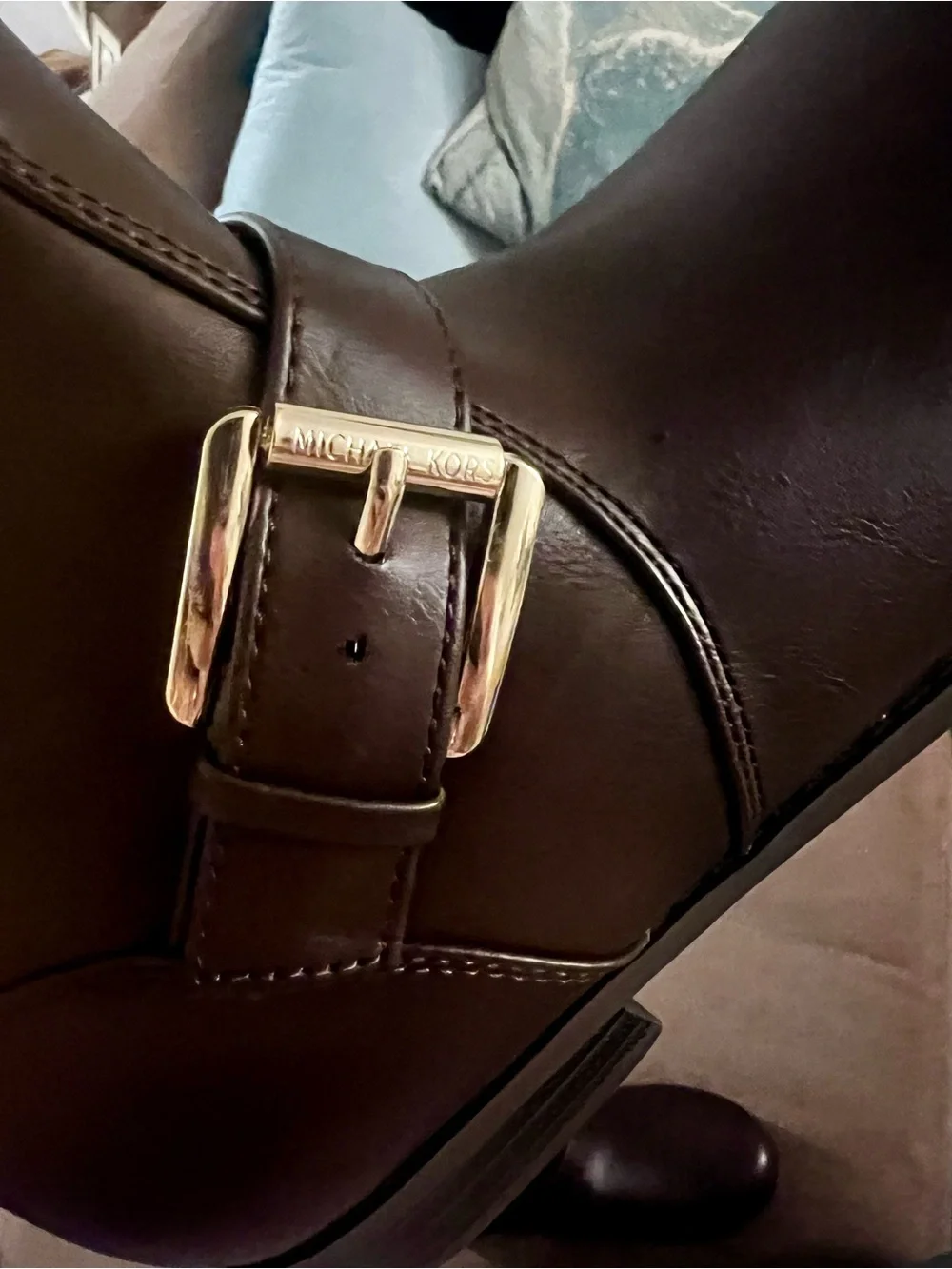 Michael Kors Girls Dark Brown Tall Boots with Gold MK Emblem